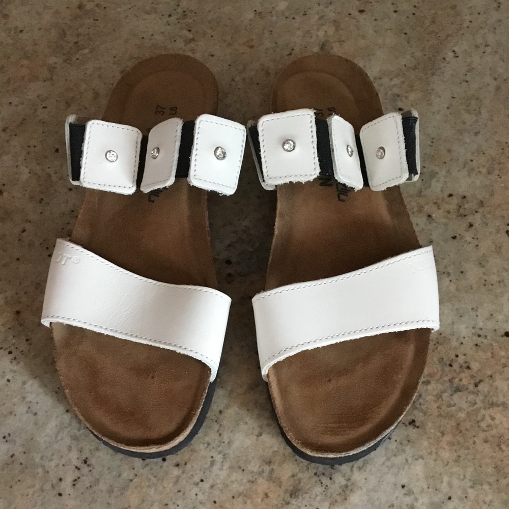 Naot White Leather Rhinestone Open Toe Sandals - Picture 2 of 10